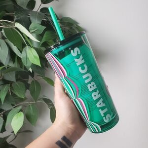 Starbucks Glass Tumbler Cup Holiday Christmas Ribbon 18 oz NEW
